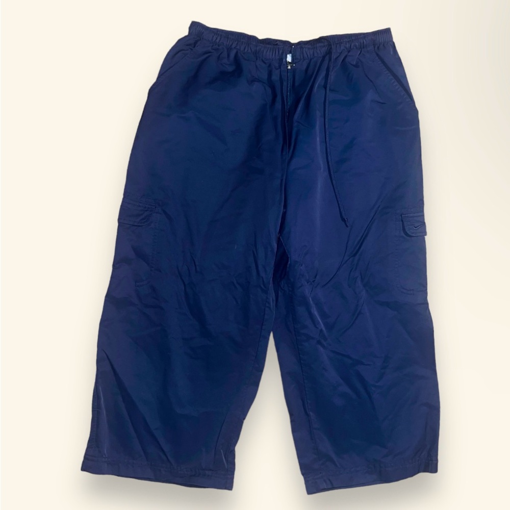 Nike Blue Athletic Wide Leg Cropped Cotton Nylon Pants| women | Size: L